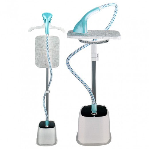 SAYONA GARMENT STEAMER , Green/White Color , With Stand , 1800W 35G/min 1 year warranty  مكواة البخار للملابس من سايونا مع ستاند لسهولة الكوي ضمان لمدة عام