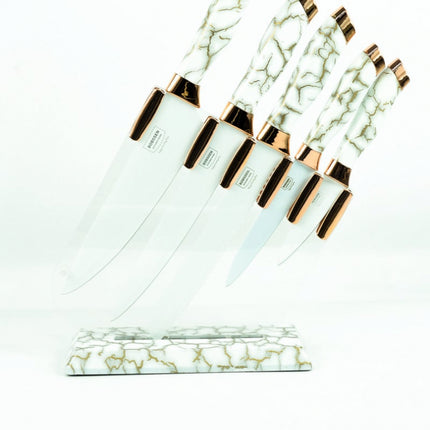 BOBSSEN 5 Pcs Knife Set with holder - (White-Gray-Black)/ طقم سكاكين من بوبسين . 5 قطع مع - (أبيض-رمادي-أسود)