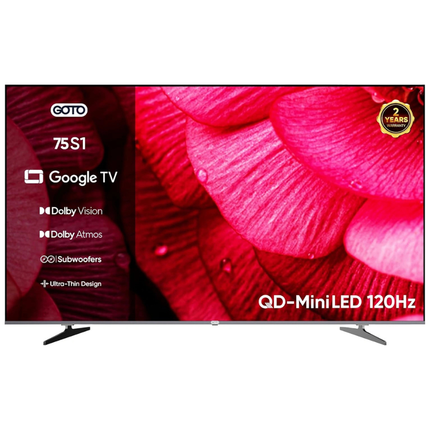 GOTO TV 75 Inch QD-MiniLED 4K Smart Google TV with 120Hz Game Booster, Dolby Vision & Built-in Subwoofer With 1 Year Free Software Support & Update G75GQMU1SD120