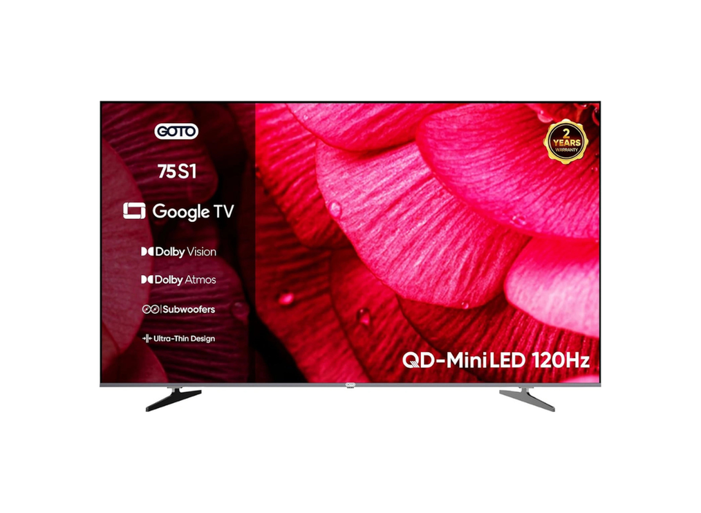 GOTO TV 75 Inch QD-MiniLED 4K Smart Google TV with 120Hz Game Booster, Dolby Vision & Built-in Subwoofer With 1 Year Free Software Support & Update G75GQMU1SD120