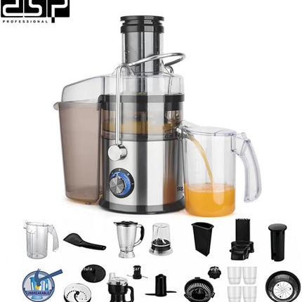 Dsp 21-In-1 Multi-Purpose Power Juicer Kj3080 1000W 16000Rpm 8827 Pure Copper Motor with Temperature Control Squeeze, Silver/Black