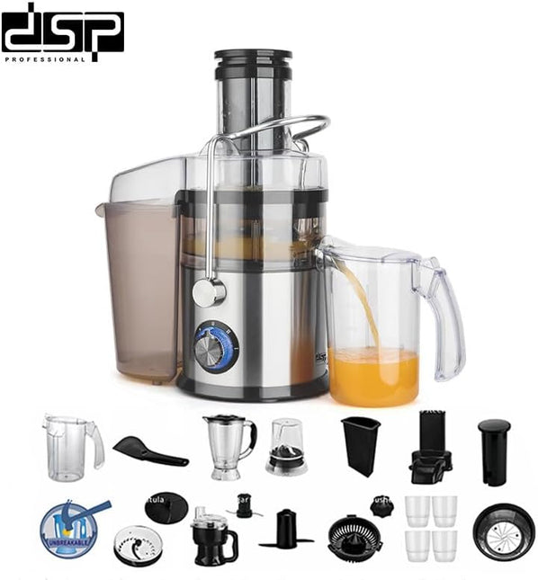 Dsp 21-In-1 Multi-Purpose Power Juicer Kj3080 1000W 16000Rpm 8827 Pure Copper Motor with Temperature Control Squeeze, Silver/Black