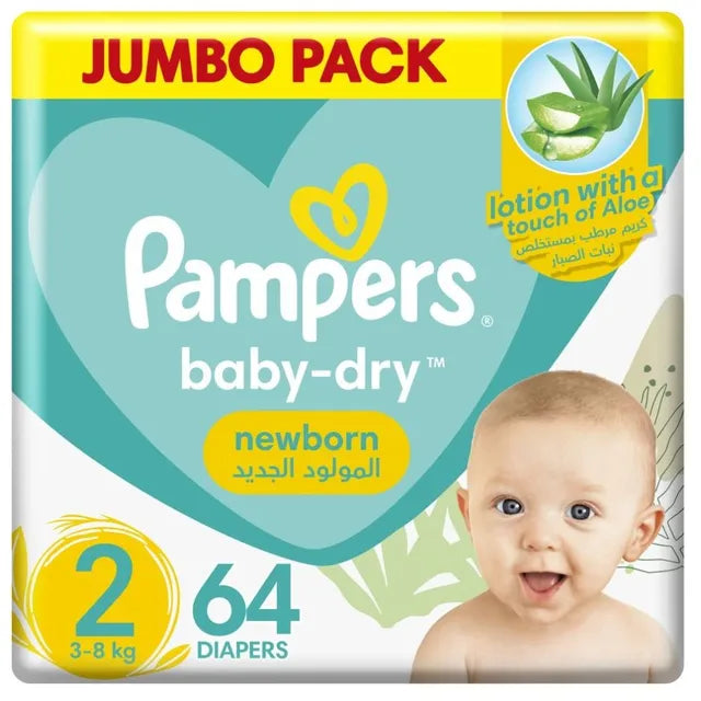 Pampers Premium Care Newborn Taped Diapers, Size 2, 3-8kg, Unique Softest Absorption for Ultimate Skin Protection, 64 Count