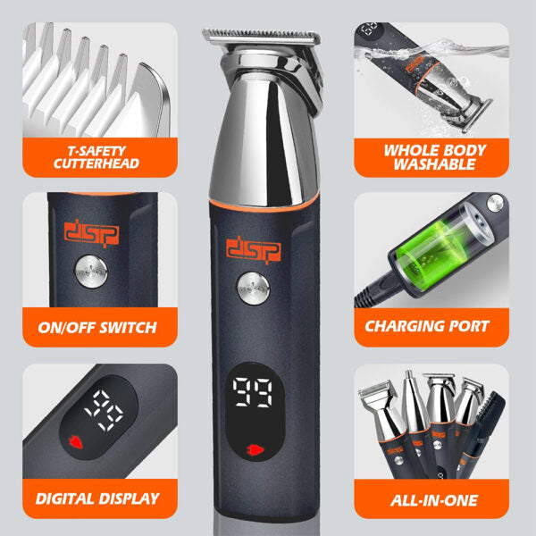 DSP 90642, 5-In-1 Rechargeable IPX6 Grooming Set