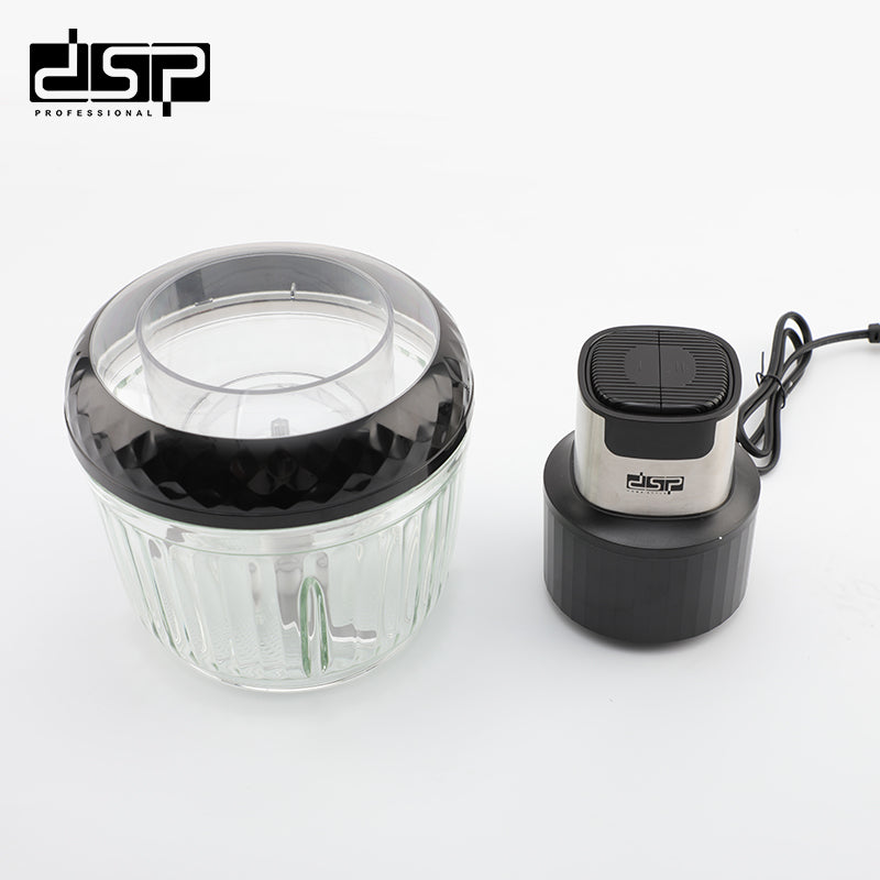 DSP FOOD PROCESSOR, AND CHOPPER, 2.5L/300W, WITH GLASS JAR 2.5L, WITH 1 YEAR WARRANTY مفرمة ومحضرة طعم من دي اس بي تأتي بقوة 300 واط وسعة 2.5 لتر مع وعاء صغير للبهارات فولاذ مقاوم للصدأ مع ضمان لمدة عام