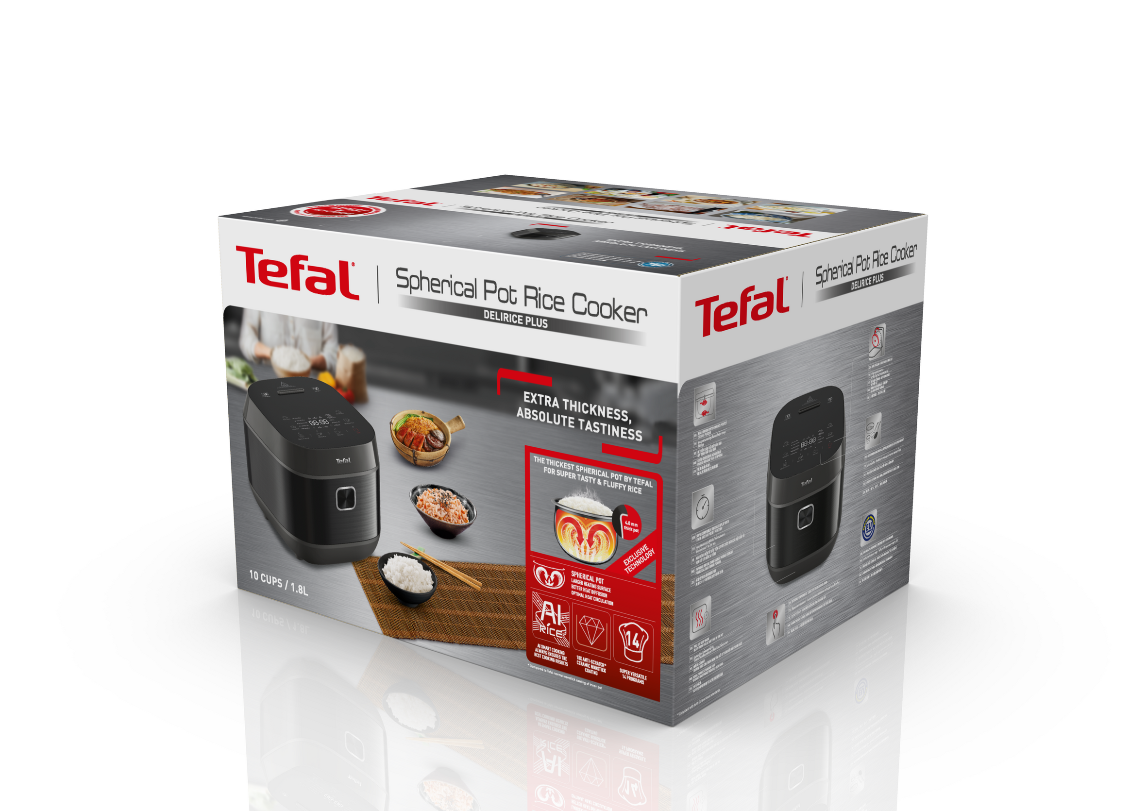 Tefal Delirice Plus Spherical Pot Digital Rice Cooker 1.8L 10 Cups RK776B65 Anti Scratch Ceramic Pot Automatic Keep Warm