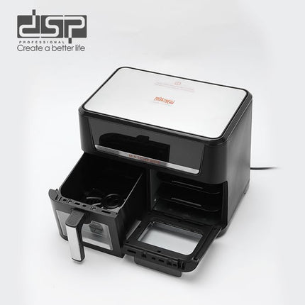 DSP KB2188 Dual Zone Air Fryer Oven14L with Visual Window, 1700W Air Fryer Oven with colorful Led Touch Screen for 10 Presets, Independently Controlled Double Baskets,Easy Clean Airfryer for home