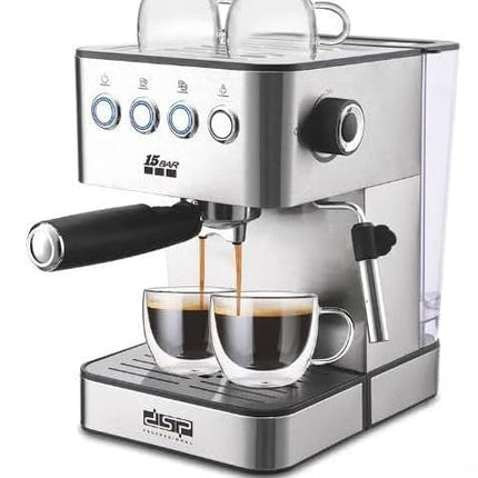 DSP Espresso 15 Bar Coffee Maker KA3090 | Capuccino | Milk Foam | Modern Kitchens | Steam Nozzle for Frothing Milk and Preparing Hot Drinks