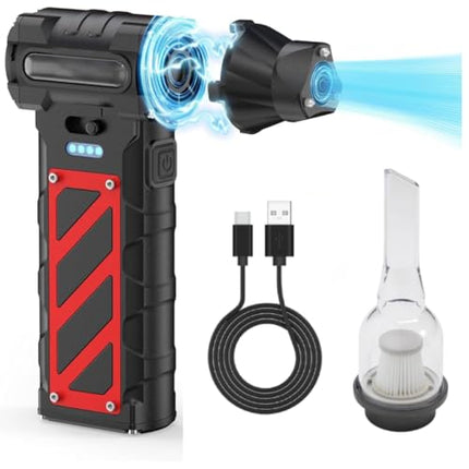 DIGI CORE Compressed Air Duster, 110000RPM Turbo Violent Fan Jet Blower Stepless Electric Cordless Car Dryer Air Blower Emergency Cutter & Hammer, Mini Blower For Leaf, Dust, PC, & Car F015-1 (Black)