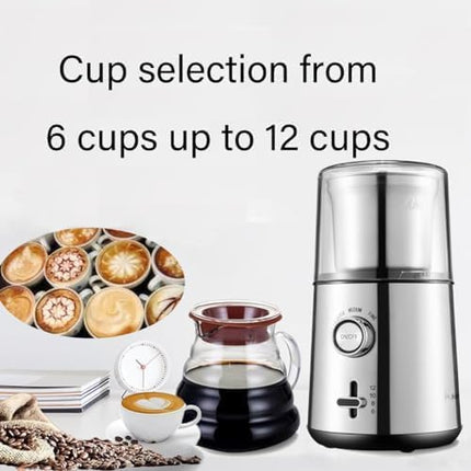 Homey Electric Coffee Grinder 200W with 3 Kinds of Fineness Selector, Stainless Steel Blades, 4 Capacity Choice, for Coffee Beans, Pepper, Spices, Herbs, Salts