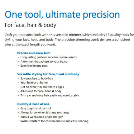 ماكينة تشذيب فيليبس الكل في واحد MG7920/15 | ١٣ في ١ للعناية بالوجه والشعر والجسم | الأنف والأذن | ١٢٠ دقيقة لاسلكية، مقاومة للماء