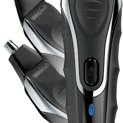 مجموعة ماكينة حلاقة WAHL Aqua Groom القابلة لإعادة الشحن، ماكينة حلاقة ليثيوم أيون مقاومة للماء، ماكينة حلاقة وتفاصيل، 12 مشطًا لأطوال مختلفة لقص شعر اللحية، مدة تشغيل 3 ساعات، 09899-027