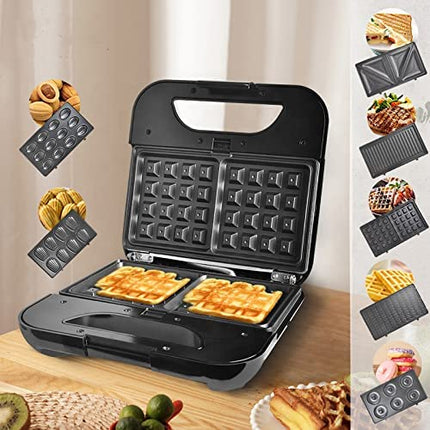 DSP 7-in-1 Sandwich Maker, 800W, Sandwich Maker, Grill, and Waffle Maker with Removable Plates, Detachable Non-Stick Coating, LED Indicator Lights, Cool Touch Handle, Non-Slip Feet