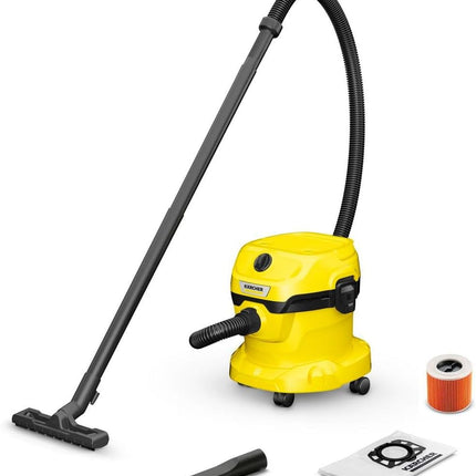 Karcher WD 2Plus V-12/4/18/C Solid-Liquid Extractor Function, 1000 W, Plastic Container: 12 l, Suction Hose: 1.8 m, Cartridge Filter, Floor and Crevice Nozzle 1.628-009.0, V, Yellow