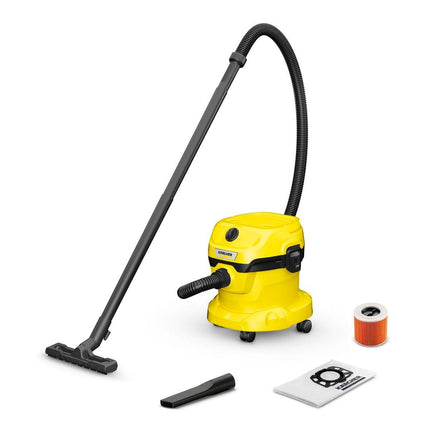 Karcher WD 2Plus V-12/4/18/C Solid-Liquid Extractor Function, 1000 W, Plastic Container: 12 l, Suction Hose: 1.8 m, Cartridge Filter, Floor and Crevice Nozzle 1.628-009.0, V, Yellow