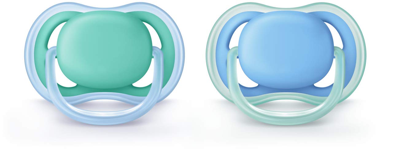 Philips Avent Ultra Air Pacifier, 6-18 Months, Blue/Green, 2 Pack, SCF244/22