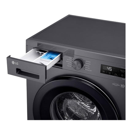 غسالة ملابس إل جي تحميل أمامي 1200 دورة في الدقيقة STS Drum 6 Motion DD، سعة 8 كجم، لون أسود متوسط