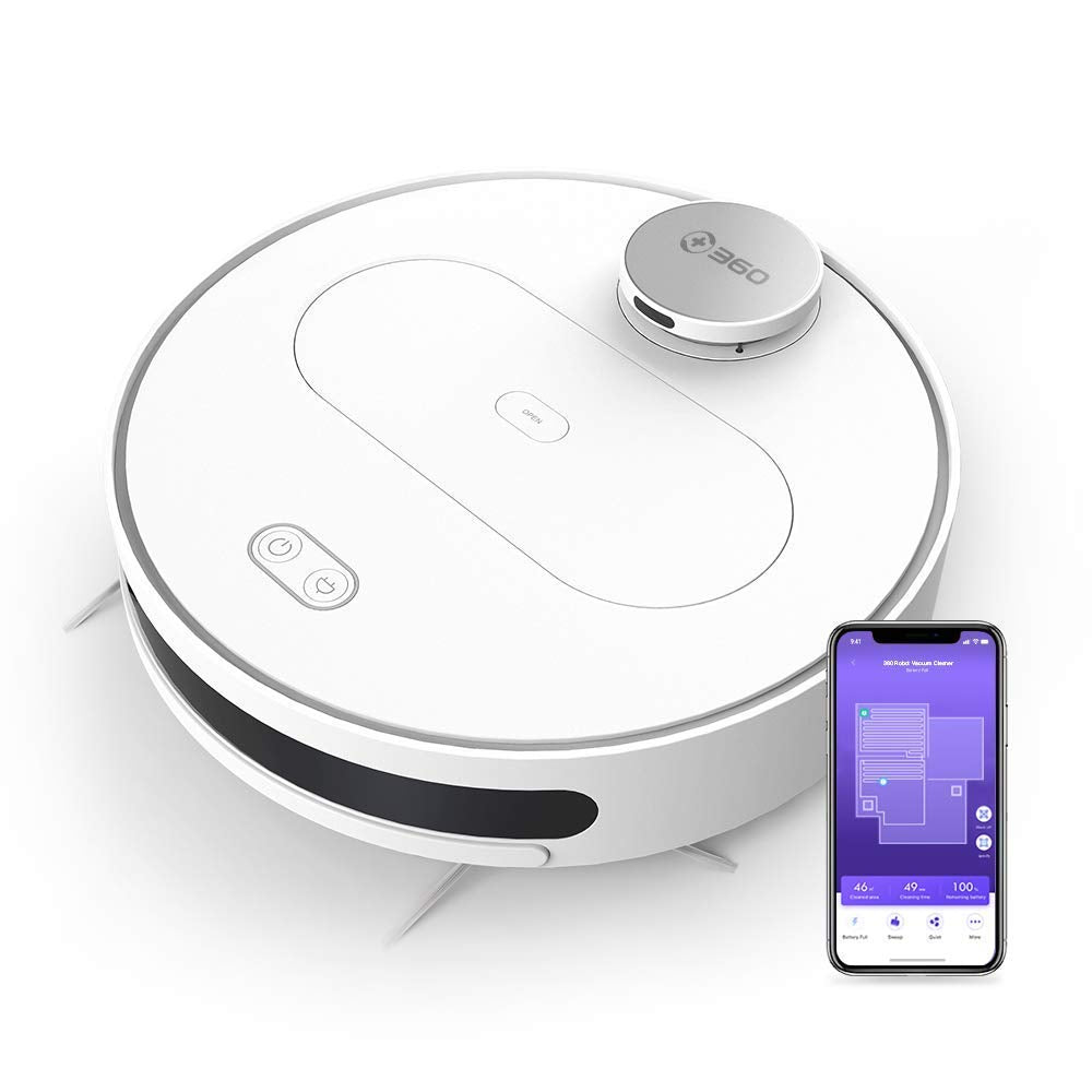 360 S6 Robotic Vacuum Cleaner with Wet Mopping Function APP Control, LDS, Intelligent Navigation, 1800Pa Suction Power, HEPA Filter for Animal Hair, Carpets and Hard Floors (White)