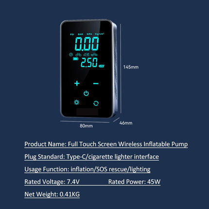 OUNA Electric inflator, ST-9616A Full-Touch-Screen Vehicle-Mounted Air Pump Portable Air Pump for Automobile Air Compressor Electric Tire Inflator