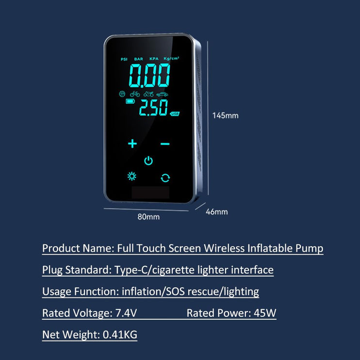 OUNA Electric inflator, ST-9616A Full-Touch-Screen Vehicle-Mounted Air Pump Portable Air Pump for Automobile Air Compressor Electric Tire Inflator