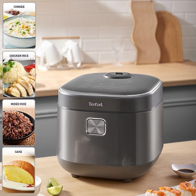 Tefal, Induction Rice Master & Slow Cooker, RK818A, AI Rice Technology, 1.8L/10 Cup Capacity, 14 Cooking Programs, 24h Pre-Set Function. Includes Measuring Cup, Rice Spatula, Soup Spoon and Steamer