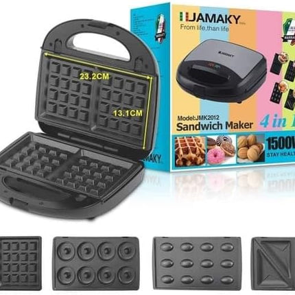 Jamaki 4 in 1 Sandwich Maker 1500W Multifunctional Donut Waffle Nut Maker Easy to Use - jmk2012