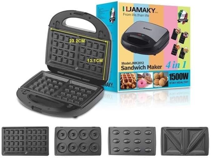Jamaki 4 in 1 Sandwich Maker 1500W Multifunctional Donut Waffle Nut Maker Easy to Use - jmk2012