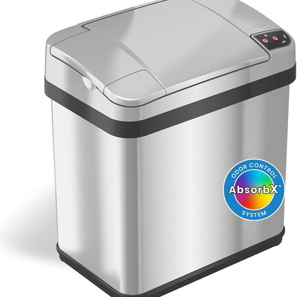 iTouchless 2.5 Gal Sensor Bathroom Trash Can with Lid and Odor Filter, Stainless Steel 10 Liter Small Waste Basket, Includes Air Freshener Fragrance Cartridge, Home Office Bedroom Kitchen Livingroom