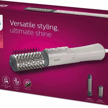 مصفف شعر فيليبس 7000 سيريز، فرشاة حرارية دوارة لتصفيف الشعر بكثافة ودقة أكبر، ملحقان، 1000 واط، أبيض/رمادي - BHA710/13