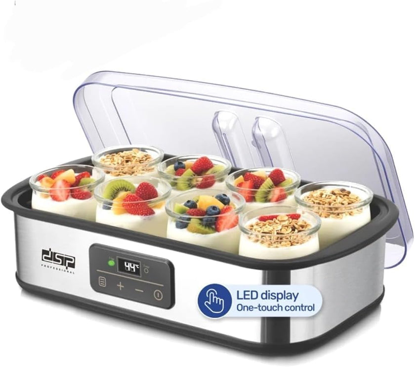 Electric Yogurt Maker, 1.44L, 8 Glass Cups, LED Display, Touch Control, 25W, KA4015