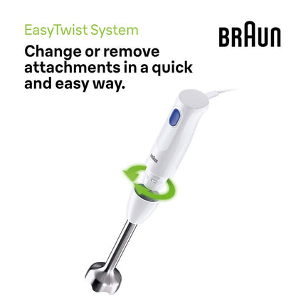 Braun MultiQuick 1 Hand Blender, 450 W, Chopper 350ml, Metal, 1 speed, Lightweight, BPA free, Dishwasher, WHITE - MQ 10.201 M WH