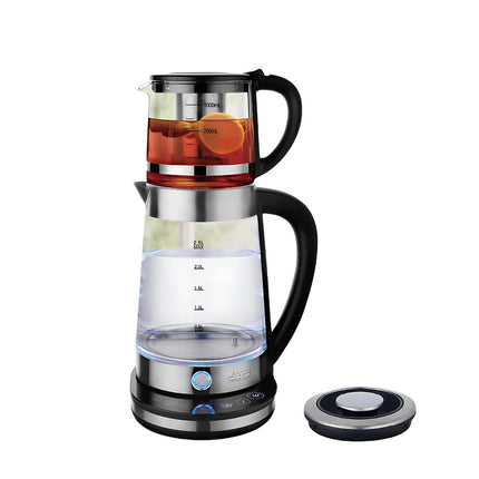 DSP Glass Electric Kettle with Samovar, 2000W Real Power, 1.0L and 2.5L Capacity, 5 Temperature Settings, Boil-Dry Protection, Keep Warm Function, -KK1277