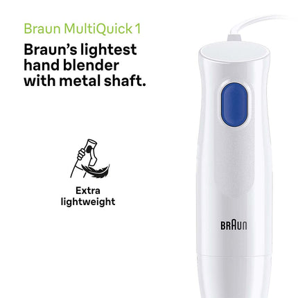 Braun MultiQuick 1 Hand Blender, 450 W, Chopper 350ml, Metal, 1 speed, Lightweight, BPA free, Dishwasher, WHITE - MQ 10.201 M WH