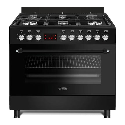 General Gold 6 Burner Gas Cooking Range 90x60 cm, Freestanding Cooker Italian Parts, Gas Oven Grill with Triple Glass Door, Dual Wok Burners, Cast Iron Pan Support, Rotisserie, Heavy Duty Stove
