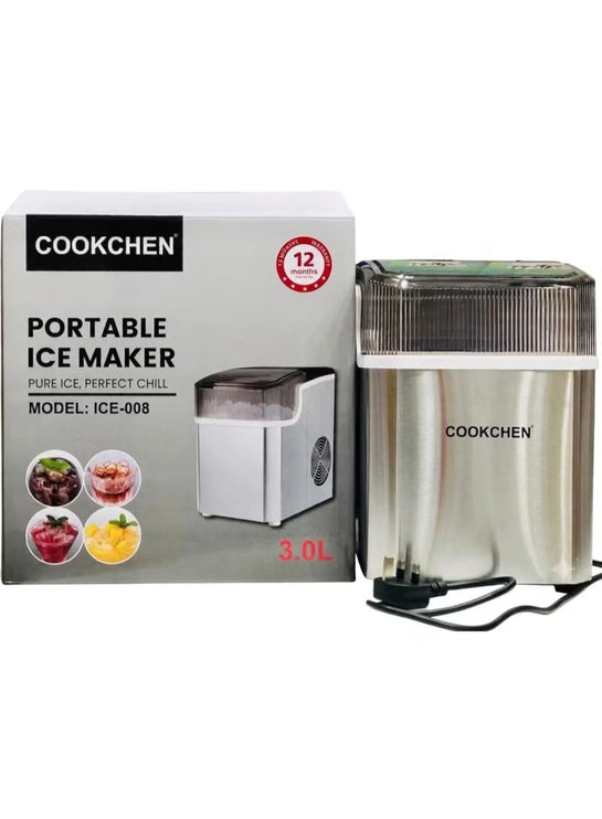 Cookchen Portable Countertop Ice Maker Machine ICE-008, 3.0L, Stainless Steel