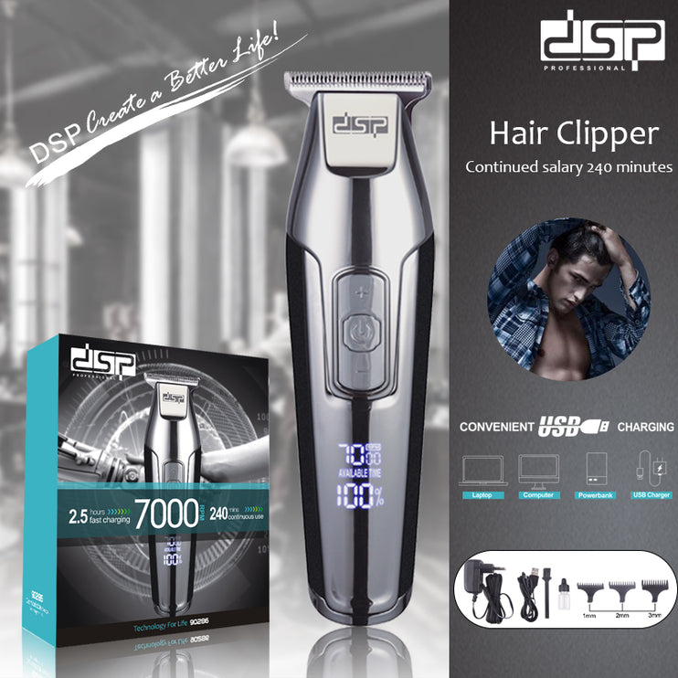 DSP Hot Sale Professional Cordless Electric Cutter Clippers for Men 7000 RPM Hair Clipper Rechargeable Wireless Hair Trimmer 5W