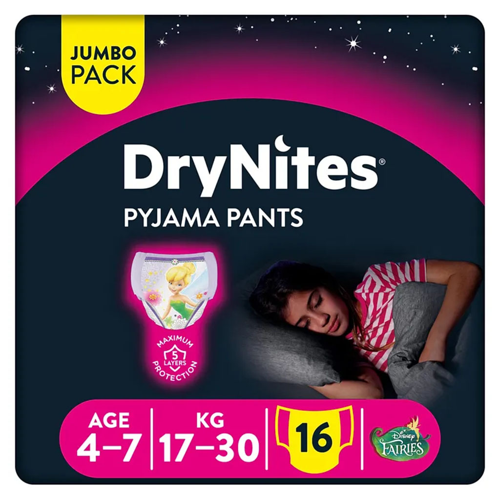 Drynites Pyjama Pants, Age 4-7 Y, Girl, 17-30 Kg, 16 Bed Wetting Pants