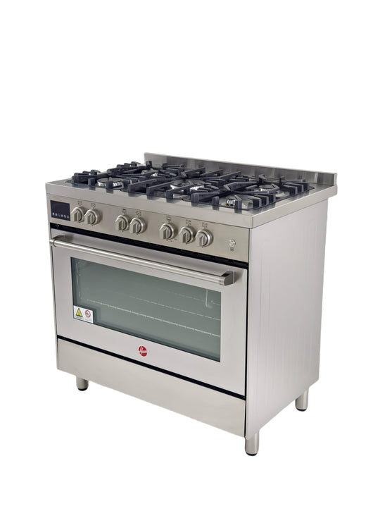 Hoover 90x60 Full Gas Cooker with 5 Gas Burners(1 Wok), Full Safety,Gas Oven & Grill, Auto Ignition, H Cast Iron Support, Cooling & Convection Fan, 3 Layer Glazed Doo 1-YearWarranty - SS -HGC-G95G-PS