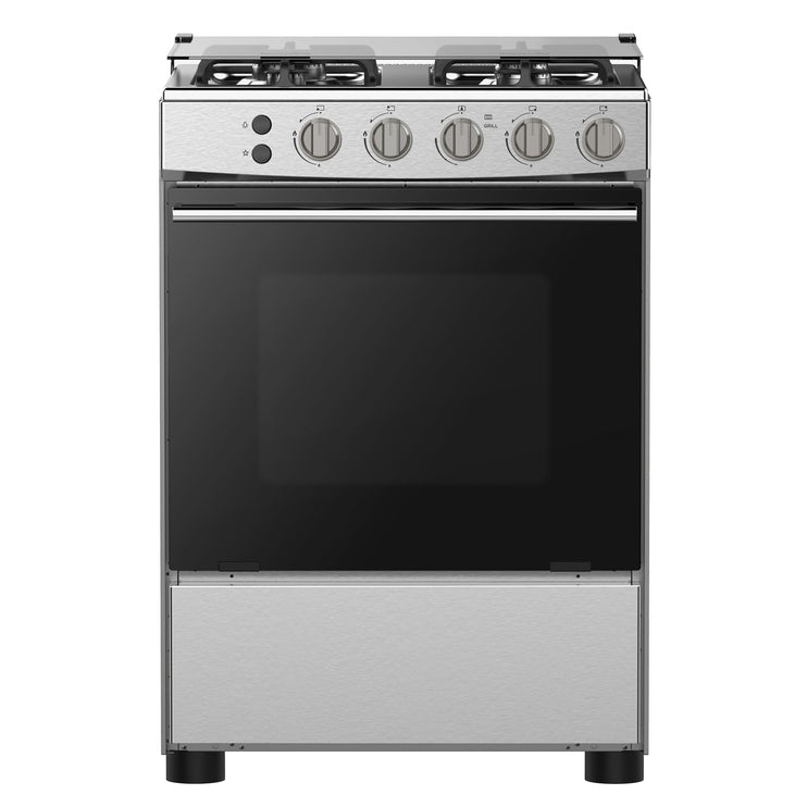 Hisense Freestanding 60 cm Gas cooker with 4 Burners with FFD Autoignition, Cast Iron Pan Support, Wok Burner, Glass Lid, Flame Failure, Oven cap, Gas Grill - ‎HFG60121X