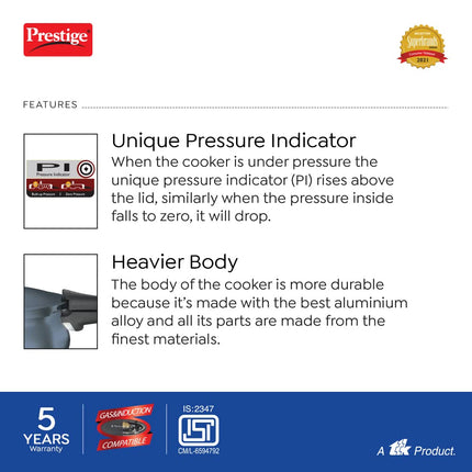 Prestige Deluxe Plus Hard Anodised Pressure Cooker 5 Ltr |Aluminium Pressure Cooker With Lid |Curved Design|User Friendly Handles Black