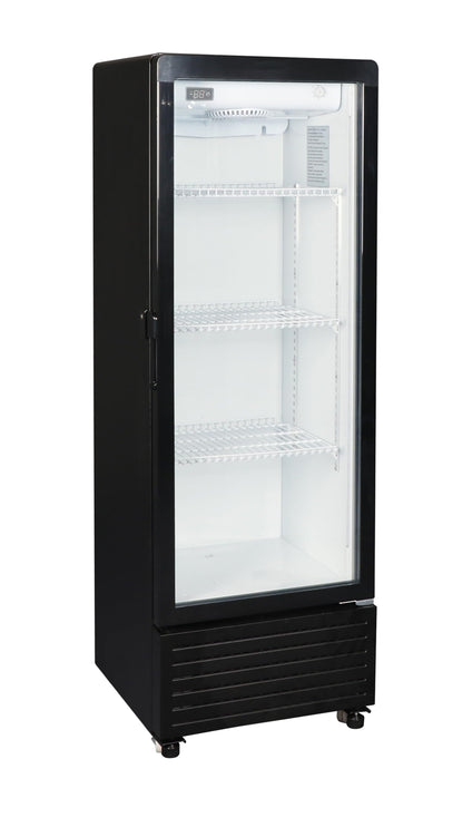 TCL F280SCB Showcase Refrigerator, 280L Gross Capacity, 1-10℃ Temperature, Ventilated Cooling System, Tempered Glass Door, Steel Wire Shelves, Lock & Key, Front Air Blowing - F280SCB