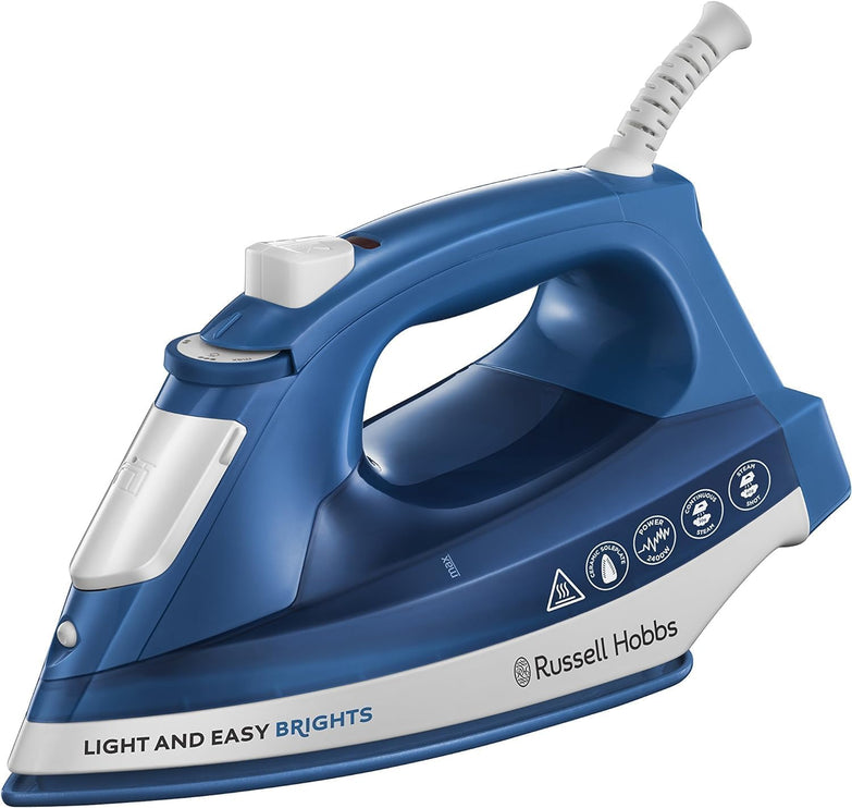 Russell Hobbs Steam Iron 2400W Max Power, Portable Clothing Iron, Quick Heat-up with Non-Stick Ceramic Soleplate, Auto-off Function, Continuous & Vertical Steam,  Blue 26483GCC