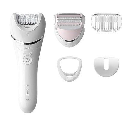 ماكينة إزالة الشعر اللاسلكية Philips Epilator Series 8000 للاستخدام الرطب والجاف للساقين والجسم مع 5 ملحقات. رأس حلاقة ومشط تشذيب. 3 دبابيس، Bre710/01.