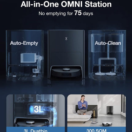 Ecovacs X1 Omni Robotic Vacuum Cleaner (Auto Clean + Auto Empty) Sweeping and Deep Mopping, 5000 Pa Suction, 3D EVIE Technology and Osmo Turbo 2.0, OK, Yeeko Voice Control (1 Year Warranty)