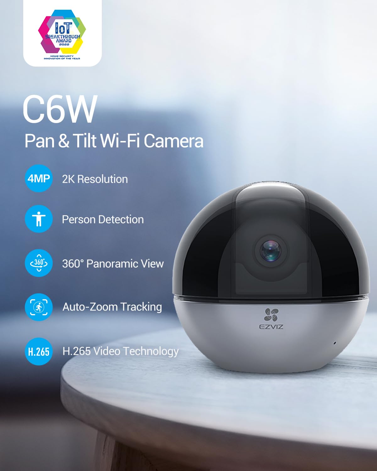 EZVIZ C6W Security Camera, Smart WiFi Camera, 4MP Home Camera with Motion Detection, Auto Zoom Tracking, 360° Night Vision, True- WDR, Two Way Talk, Privacy Shutter, Instant Alert, works with Alexa