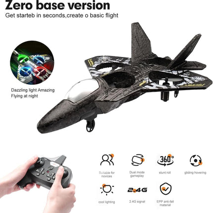 BORTONY RC Helicopter Plane for Kids LO712, 2.4Ghz Remote Control Jet Fighter Airplane 3D Flip Quadcopter Toy Gifts, Cool Lights Stunt Airplane Roll Hovering for Boys Beginners (LO712)