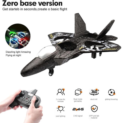 BORTONY RC Helicopter Plane for Kids LO712, 2.4Ghz Remote Control Jet Fighter Airplane 3D Flip Quadcopter Toy Gifts, Cool Lights Stunt Airplane Roll Hovering for Boys Beginners (LO712)