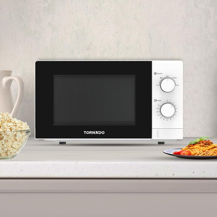 Tornado 20 Liters Solo Microwave Oven with 5 Power Levels, 700W, Defrost Function, 35 Minutes Timer, White, TWMS-20-W-E