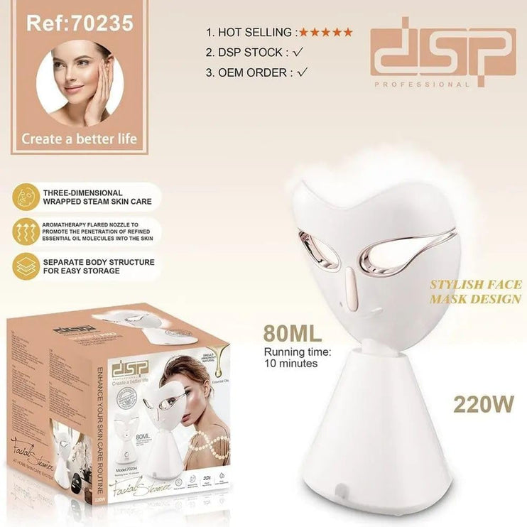 DSP 3D Facial Steamer with Aromatherapy - Deep Cleansing, Pore Purification, Skin Rejuvenation, Relaxation Therapy, Home Spa Experience, DSP 70235