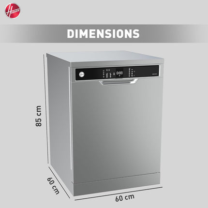Hoover Freestanding Dishwasher, 12 Place Settings, 5 Programs, Push Button, Delay Start, Half Load Cleaning, Child Safety Lock, Quiet Operation, 1 Year Warranty ,Made in Turkey - Inox - HDW-V512-S